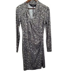 Norma Kamali Animal Print V Neck Long Sleeve Dress Womens Small